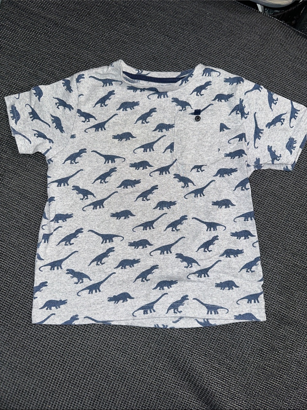Craft + Flow Boys' Gray Dinosaur Print Tee - Pocket Short Sleeve Top